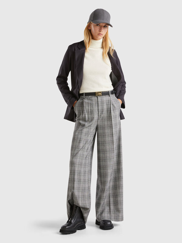 Pantalón amplio Príncipe de Gales Mujer