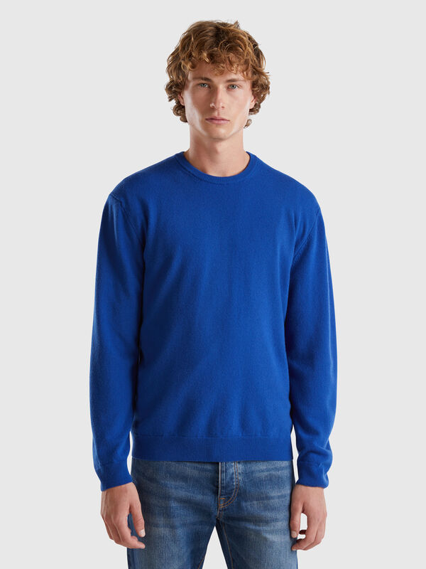 Jersey cuello redondo azul noche en pura lana merina Hombre
