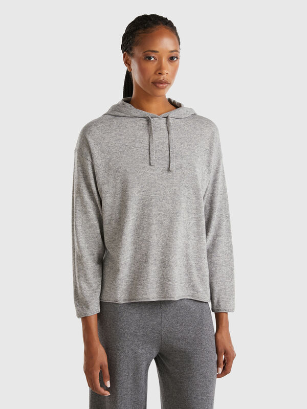 Jersey gris claro de cachemir mixto con capucha Mujer