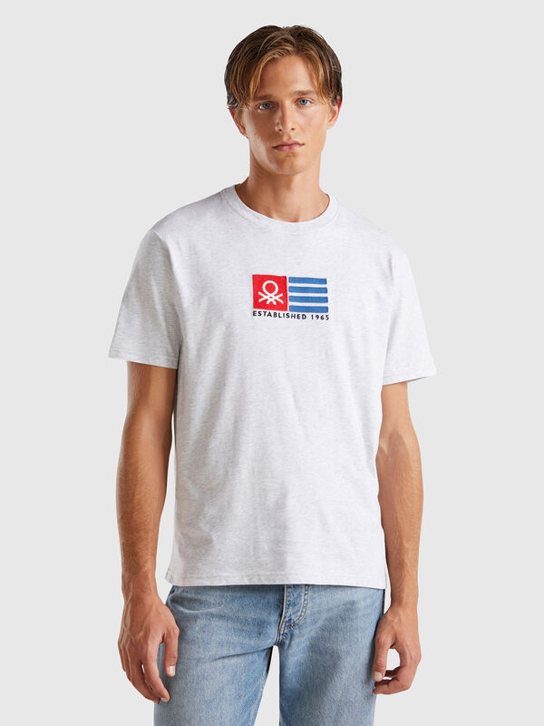 Camiseta de algodón orgánico con bordado de logotipo Hombre