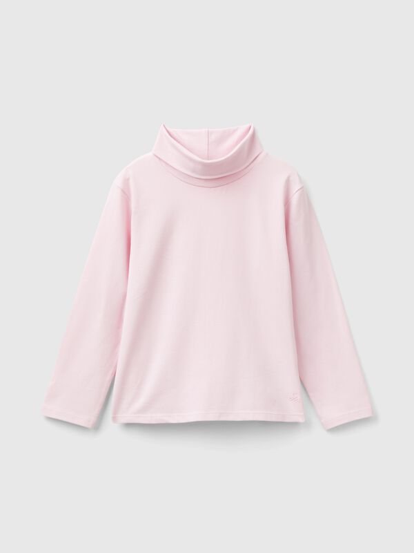 Camiseta de cuello alto de algodón elástico Niña