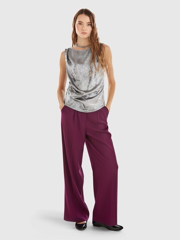 Pantalón amplio en mezcla de viscosa y lana Mujer